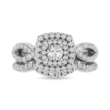 Load image into Gallery viewer, Diamond Twist Shank Double Halo Bridal Ring 3/4 ct tw Round Cut in 14K White Gold