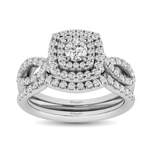 Load image into Gallery viewer, Diamond Twist Shank Double Halo Bridal Ring 3/4 ct tw Round Cut in 14K White Gold