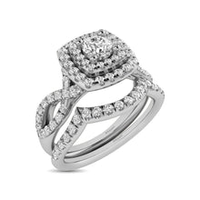 Load image into Gallery viewer, Diamond Twist Shank Double Halo Bridal Ring 3/4 ct tw Round Cut in 14K White Gold