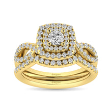 Load image into Gallery viewer, Diamond  Twist Shank Double Halo Bridal Ring 1 ct tw Round Cut in 14K Yellow Gold