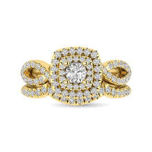 Cargar imagen en el visor de la galería, Diamond  Twist Shank Double Halo Bridal Ring 1 ct tw Round Cut in 14K Yellow Gold