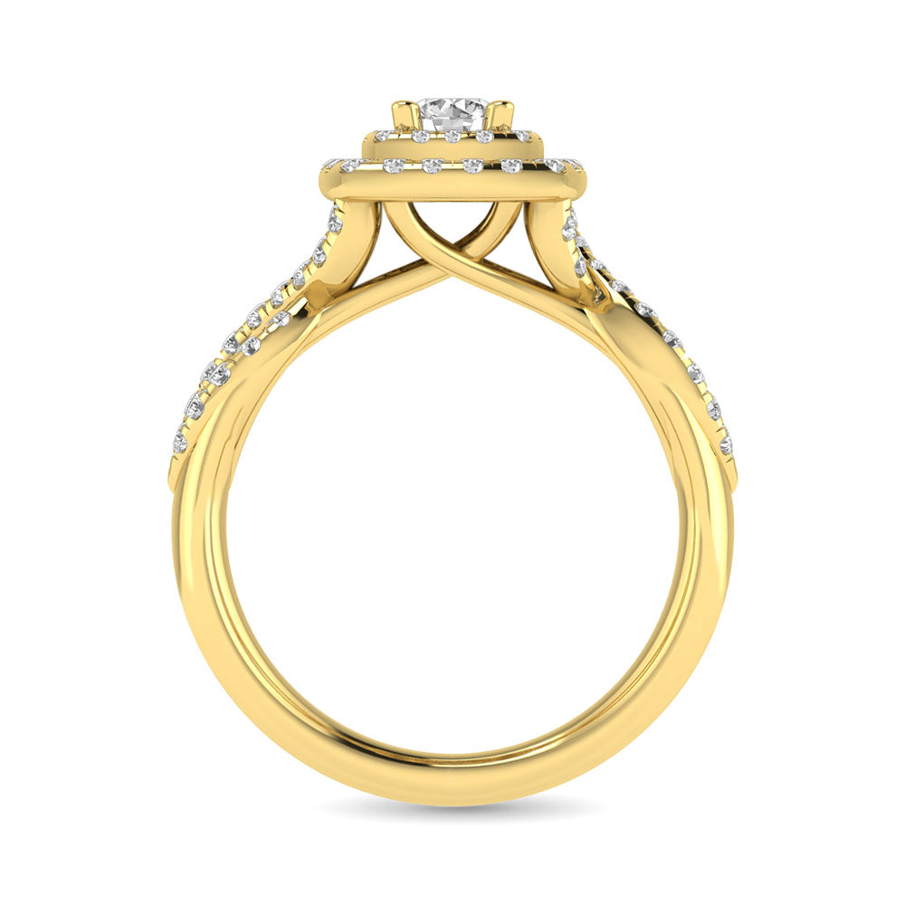 Diamond  Twist Shank Double Halo Bridal Ring 1 ct tw Round Cut in 14K Yellow Gold