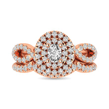 Load image into Gallery viewer, Diamond  Twist Shank Double Halo Bridal Ring 3/4 ct tw Oval Cut in 14K Rose Gold