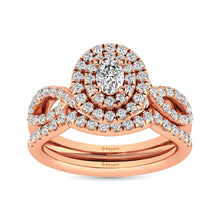 Cargar imagen en el visor de la galería, Diamond  Twist Shank Double Halo Bridal Ring 3/4 ct tw Oval Cut in 14K Rose Gold