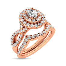 Cargar imagen en el visor de la galería, Diamond  Twist Shank Double Halo Bridal Ring 3/4 ct tw Oval Cut in 14K Rose Gold