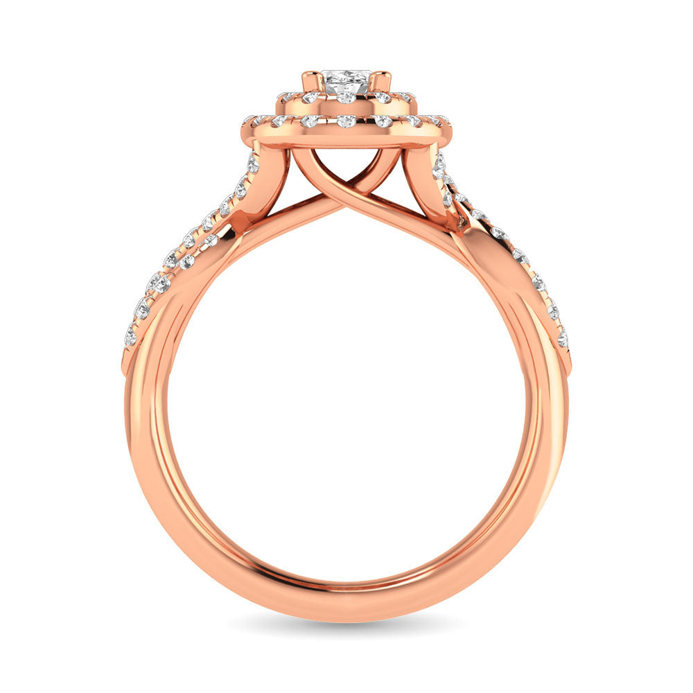 Diamond  Twist Shank Double Halo Bridal Ring 3/4 ct tw Oval Cut in 14K Rose Gold