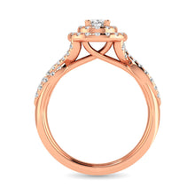 Cargar imagen en el visor de la galería, Diamond  Twist Shank Double Halo Bridal Ring 3/4 ct tw Oval Cut in 14K Rose Gold