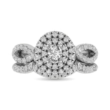 Load image into Gallery viewer, Diamond Twist Shank Double Halo Bridal Ring 3/4 ct tw Oval Cut in 14K White Gold