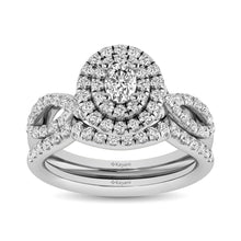 Cargar imagen en el visor de la galería, Diamond Twist Shank Double Halo Bridal Ring 3/4 ct tw Oval Cut in 14K White Gold