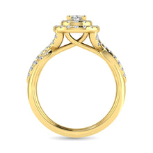 Cargar imagen en el visor de la galería, Diamond  Twist Shank Double Halo Bridal Ring 3/4 ct tw Oval Cut in 14K Yellow Gold