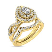 Cargar imagen en el visor de la galería, Diamond  Twist Shank Double Halo Bridal Ring 1 ct tw Pear Cut in 14K Yellow Gold