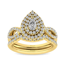 Cargar imagen en el visor de la galería, Diamond  Twist Shank Double Halo Bridal Ring 1 ct tw Pear Cut in 14K Yellow Gold