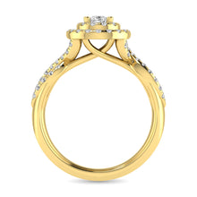 Cargar imagen en el visor de la galería, Diamond  Twist Shank Double Halo Bridal Ring 1 ct tw Pear Cut in 14K Yellow Gold