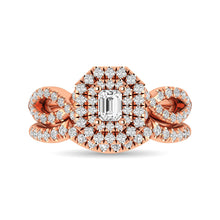 Load image into Gallery viewer, Diamond  Twist Shank Double Halo Bridal Ring 3/4 ct tw Emerald Cut in 14K Rose Gold