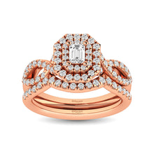 Cargar imagen en el visor de la galería, Diamond  Twist Shank Double Halo Bridal Ring 3/4 ct tw Emerald Cut in 14K Rose Gold