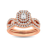 Diamond  Twist Shank Double Halo Bridal Ring 3/4 ct tw Emerald Cut in 14K Rose Gold