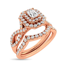 Load image into Gallery viewer, Diamond  Twist Shank Double Halo Bridal Ring 3/4 ct tw Emerald Cut in 14K Rose Gold