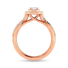 Load image into Gallery viewer, Diamond  Twist Shank Double Halo Bridal Ring 3/4 ct tw Emerald Cut in 14K Rose Gold