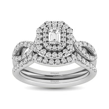 Cargar imagen en el visor de la galería, Diamond Twist Shank Double Halo Bridal Ring 3/4 ct tw Emerald Cut in 14K White Gold