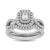 Diamond Twist Shank Double Halo Bridal Ring 3/4 ct tw Emerald Cut in 14K White Gold