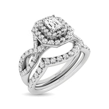 Load image into Gallery viewer, Diamond Twist Shank Double Halo Bridal Ring 3/4 ct tw Emerald Cut in 14K White Gold