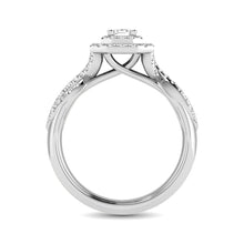 Cargar imagen en el visor de la galería, Diamond Twist Shank Double Halo Bridal Ring 3/4 ct tw Emerald Cut in 14K White Gold