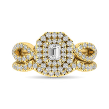 Cargar imagen en el visor de la galería, Diamond  Twist Shank Double Halo Bridal Ring 1 ct tw Emerald Cut in 14K Yellow Gold