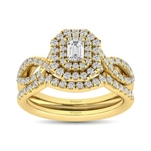 Cargar imagen en el visor de la galería, Diamond  Twist Shank Double Halo Bridal Ring 1 ct tw Emerald Cut in 14K Yellow Gold