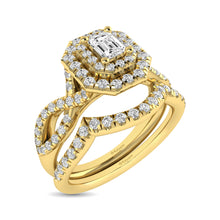 Load image into Gallery viewer, Diamond  Twist Shank Double Halo Bridal Ring 1 ct tw Emerald Cut in 14K Yellow Gold