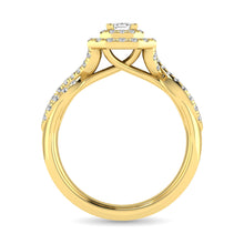 Cargar imagen en el visor de la galería, Diamond  Twist Shank Double Halo Bridal Ring 1 ct tw Emerald Cut in 14K Yellow Gold