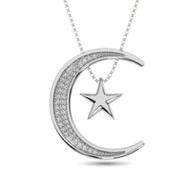 Cargar imagen en el visor de la galería, Diamond Moon and Star  Pendant 1/20 ct tw in Sterling Silver