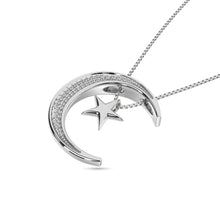 Cargar imagen en el visor de la galería, Diamond Moon and Star  Pendant 1/20 ct tw in Sterling Silver