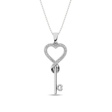 Cargar imagen en el visor de la galería, Diamond 1/10 ct tw Heart and Key Pendant in Sterling Silver