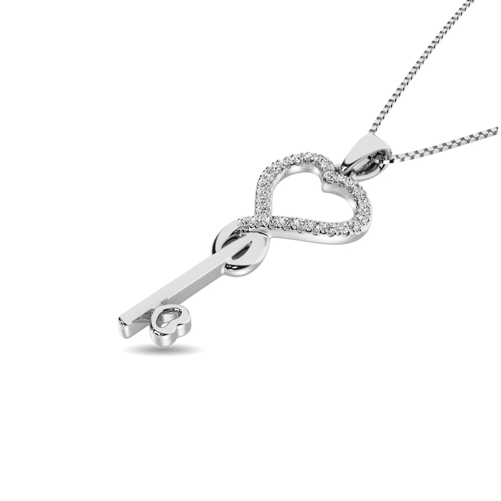 Diamond 1/10 ct tw Heart and Key Pendant in Sterling Silver