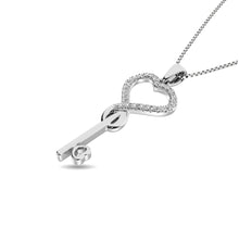 Cargar imagen en el visor de la galería, Diamond 1/10 ct tw Heart and Key Pendant in Sterling Silver