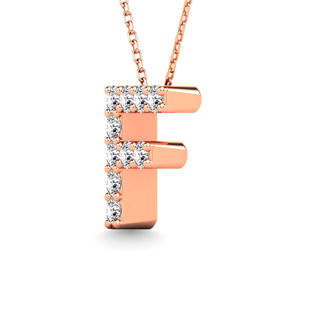 Diamond 1/10 Ct.Tw. Letter F Pendant in 14K Rose Gold"