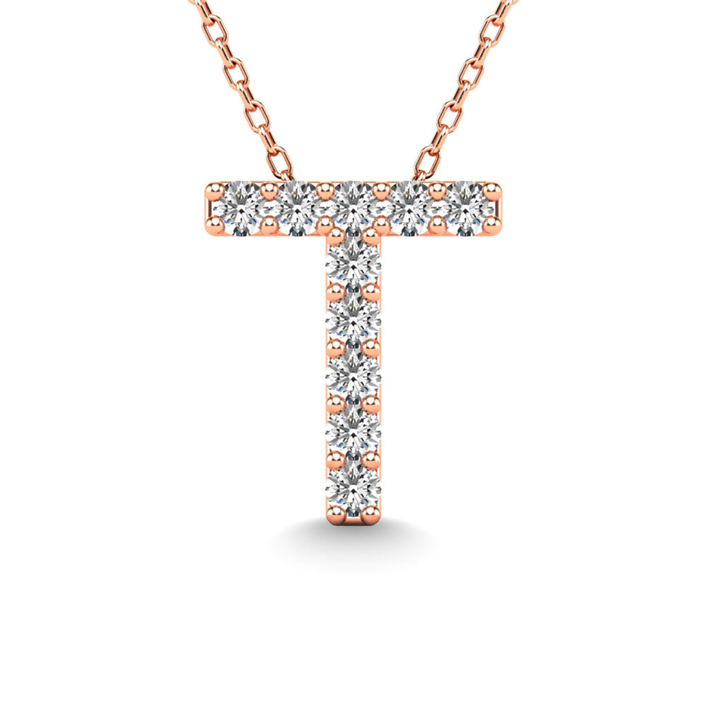 Diamond 1/10 Ct.Tw. Letter T Pendant in 14K Rose Gold"