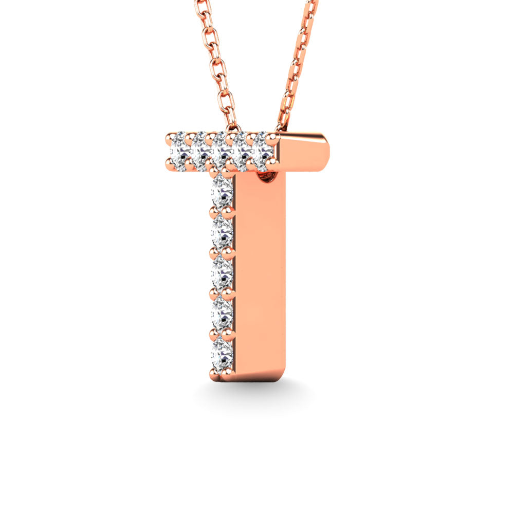 Diamond 1/10 Ct.Tw. Letter T Pendant in 14K Rose Gold"