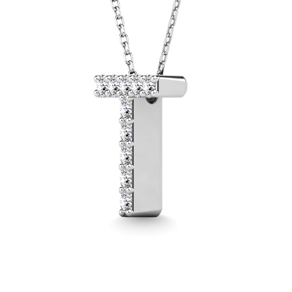 Diamond 1/10 Ct.Tw. Letter T Pendant in 14K White Gold"