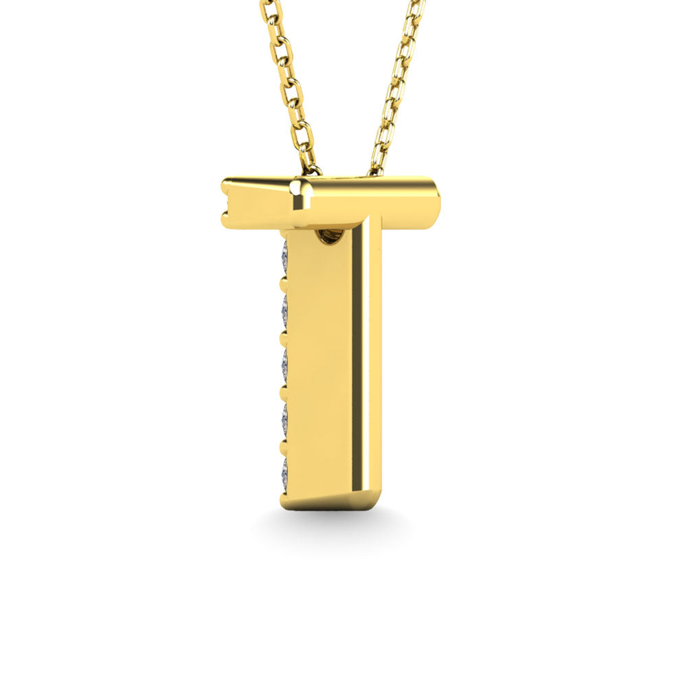 Diamond 1/10 Ct.Tw. Letter T Pendant in 14K Yellow Gold"