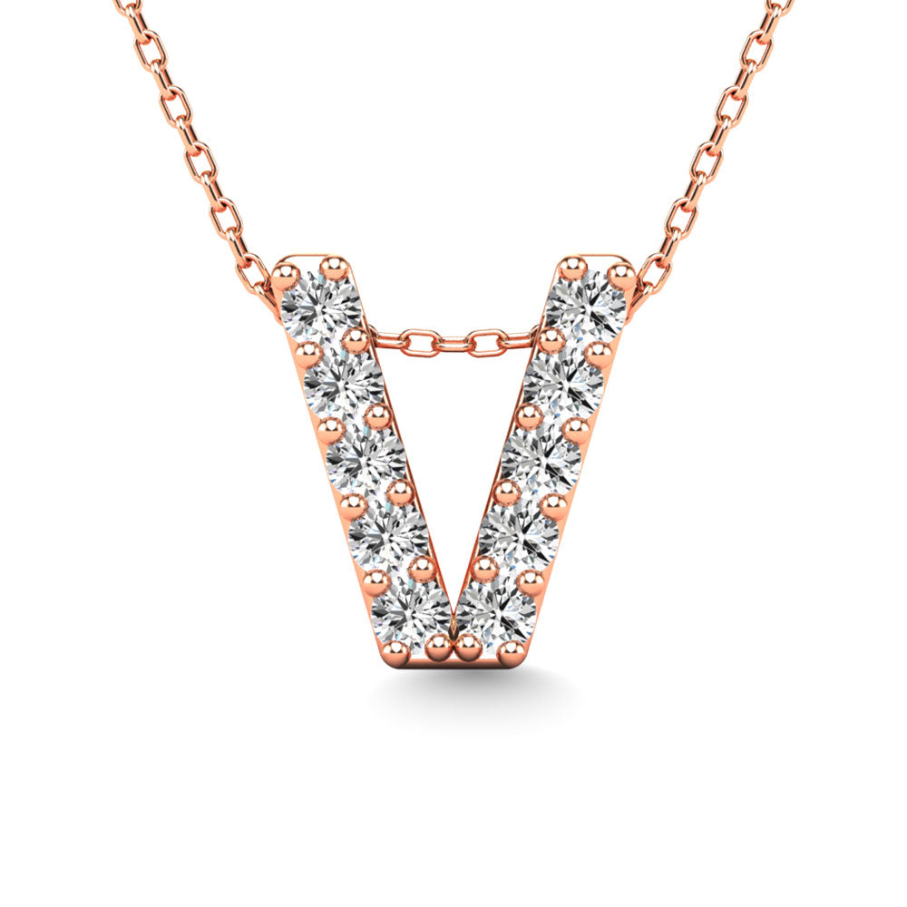 Diamond 1/10 Ct.Tw. Letter V Pendant in 14K Rose Gold"