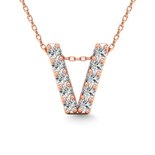 Load image into Gallery viewer, Diamond 1/10 Ct.Tw. Letter V Pendant in 14K Rose Gold&quot;