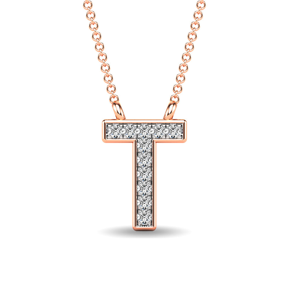 Diamond 1/20 Ct.Tw. Letter T Pendant in 10K Rose Gold