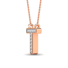 Load image into Gallery viewer, Diamond 1/20 Ct.Tw. Letter T Pendant in 10K Rose Gold