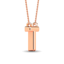 Load image into Gallery viewer, Diamond 1/20 Ct.Tw. Letter T Pendant in 10K Rose Gold