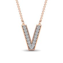 Load image into Gallery viewer, Diamond 1/20 Ct.Tw. Letter V Pendant in 10K Rose Gold