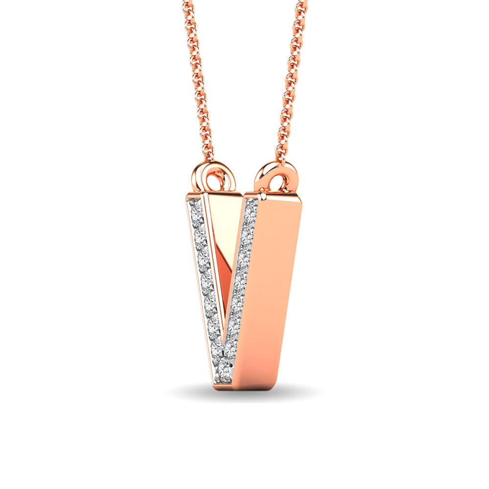 Diamond 1/20 Ct.Tw. Letter V Pendant in 10K Rose Gold