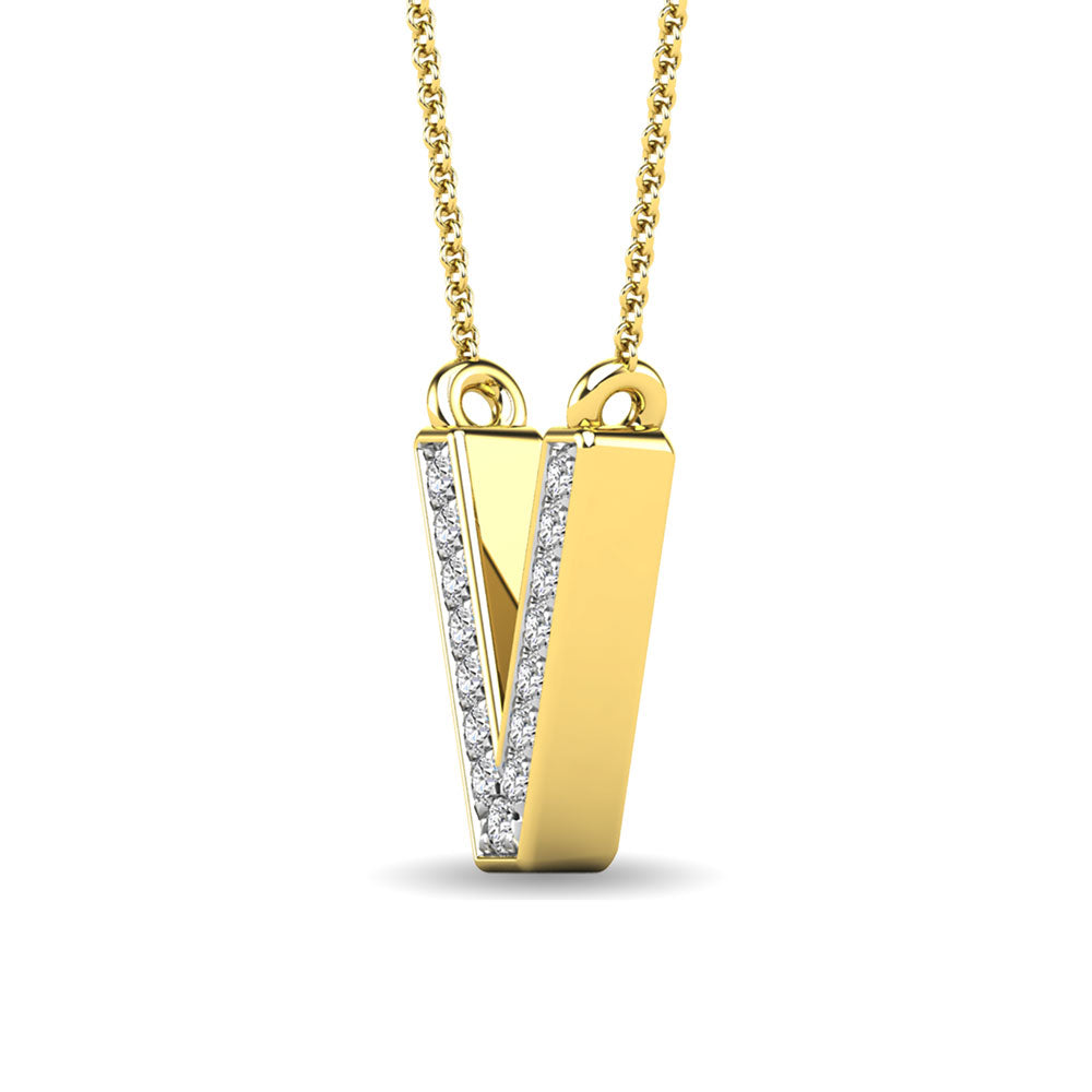 Diamond 1/20 Ct.Tw. Letter V Pendant in 10K Yellow Gold