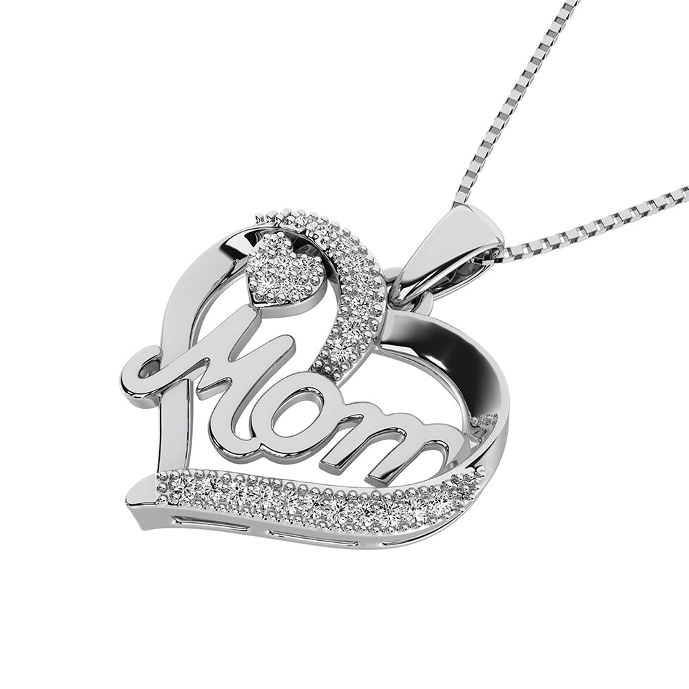 Sterling Silver 1/20 Ct.Tw. Diamond Heart MOM Pendant