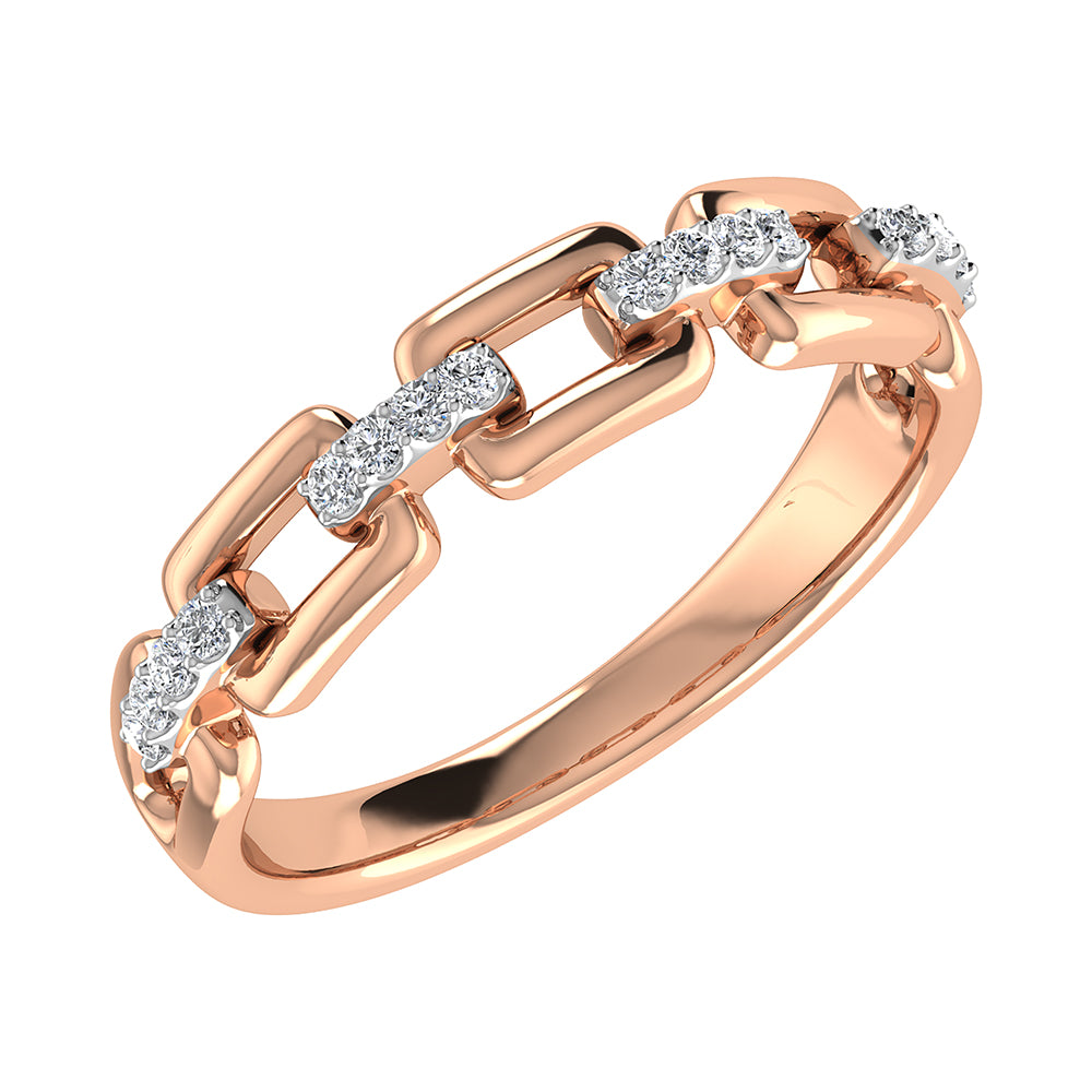 10K Pink Gold 1/8 Ct.Tw. Diamond Cuban Link Fashion Ring